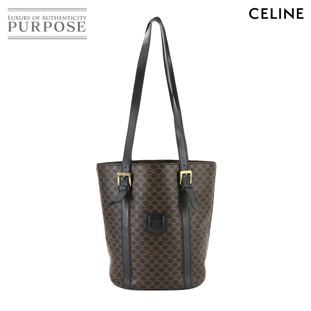 Celine Macadam Shoulder Bag Leather Black Brown